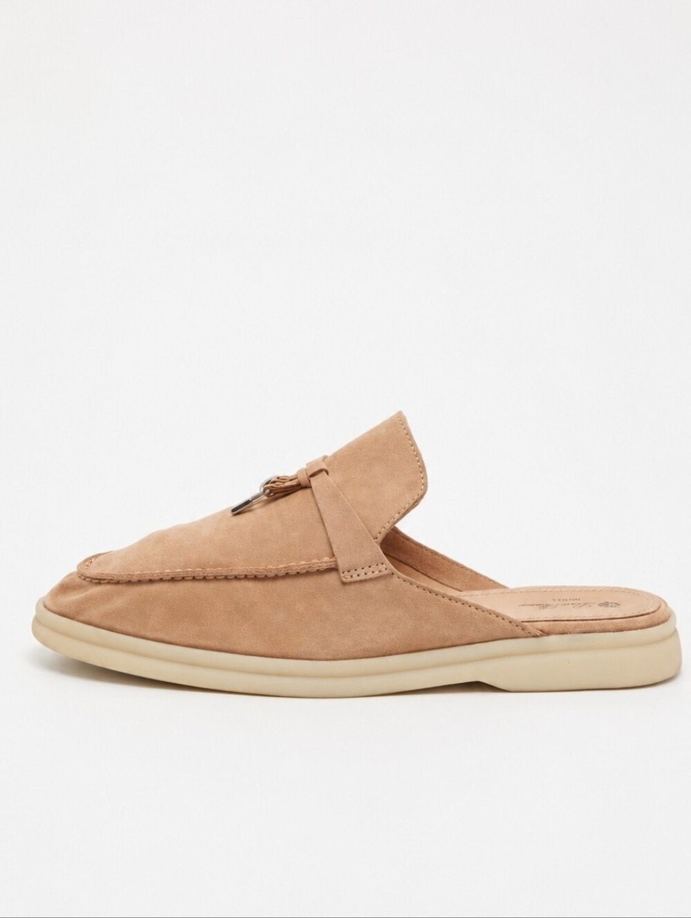 Loro Piana Babouche Charms Walk Tan Suede Flat Mules Size 41